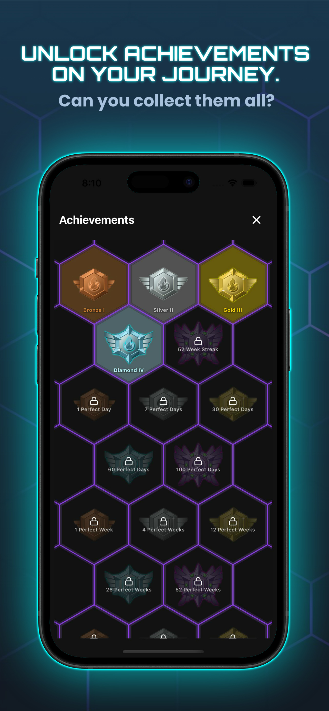 Unlockable achievements and milestones for building habits