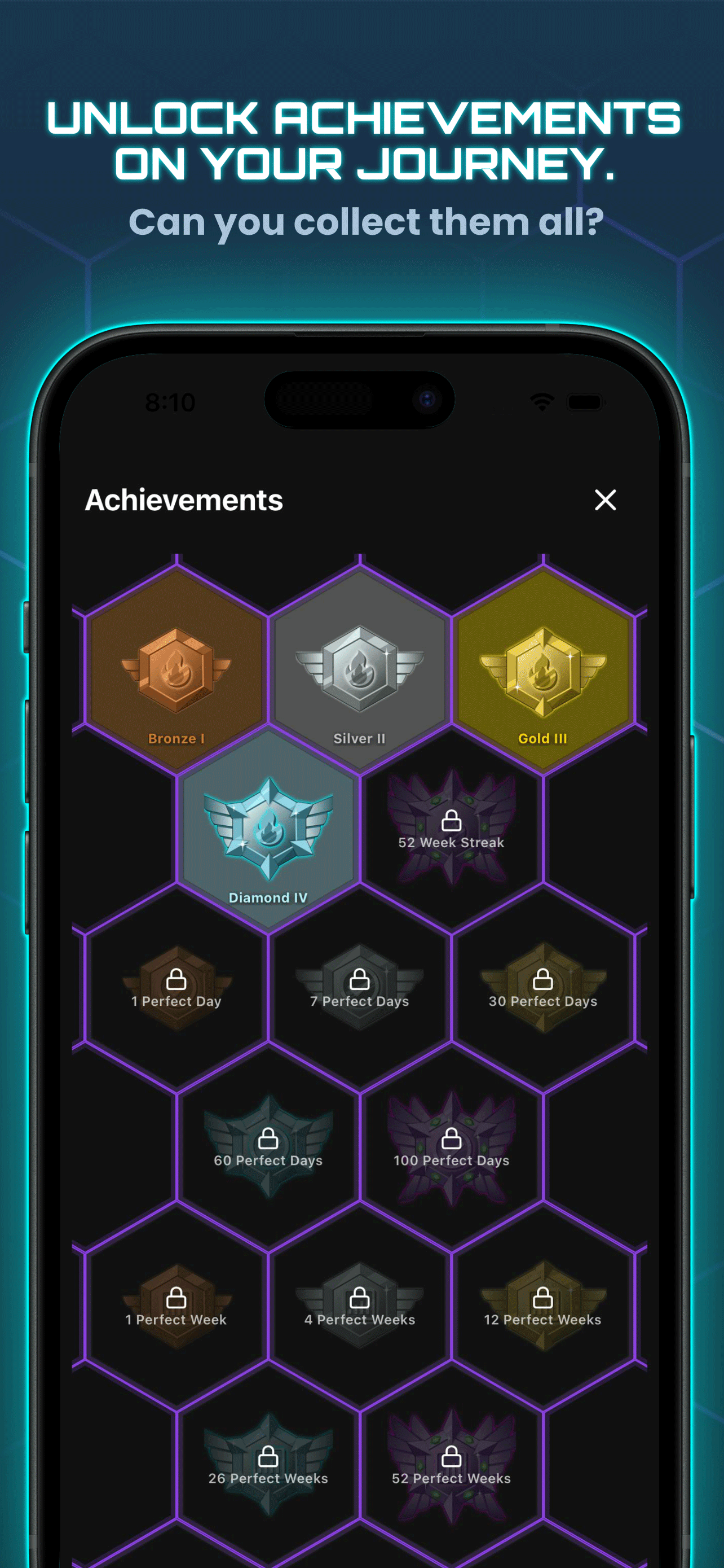 Unlockable achievements and milestones for building habits