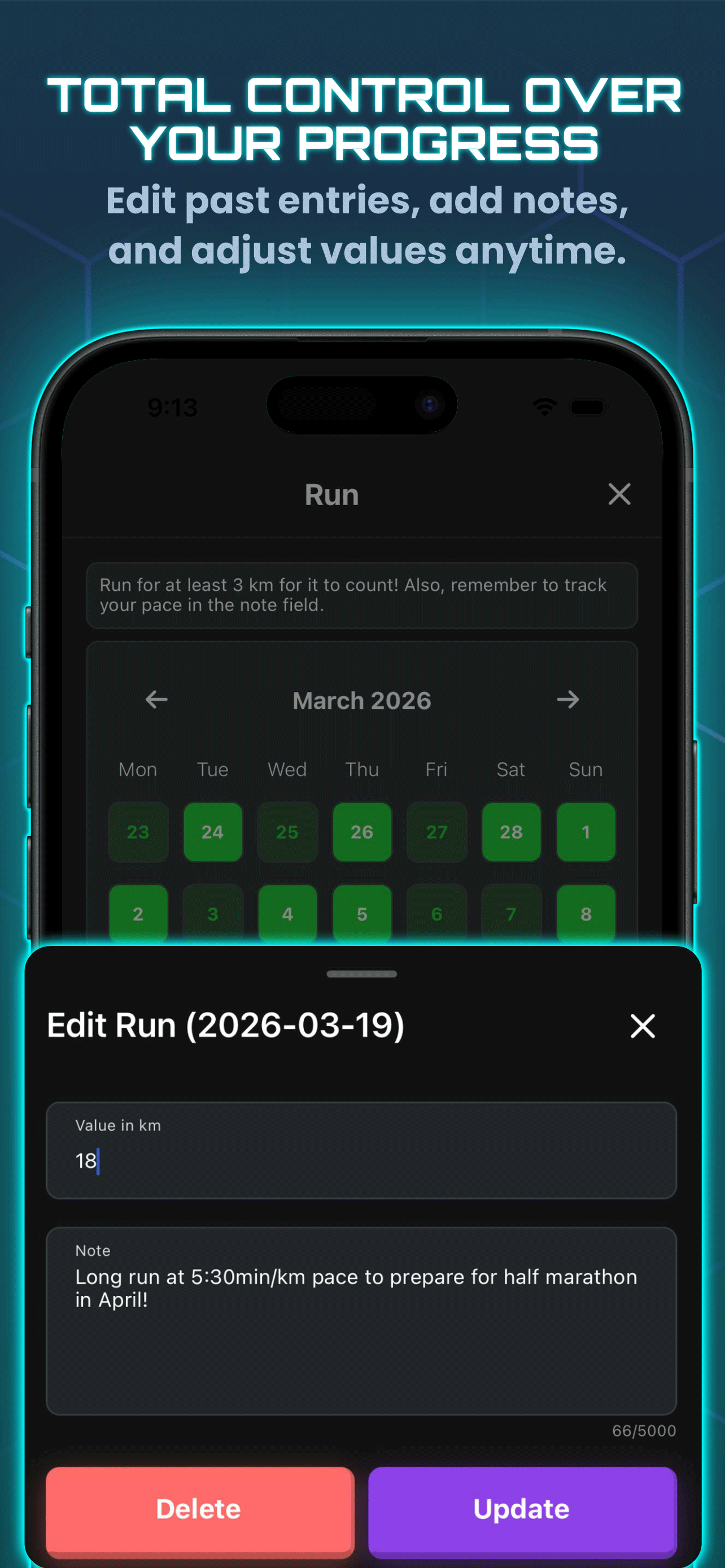 Edit past habit completions and log historical data